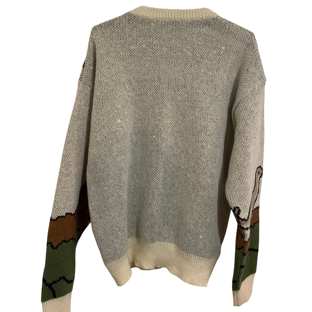 Prehistoric Dinosaur Meteor Sweater Mens XL Cream Retro Intarsia Knit Retro - Picture 7 of 7